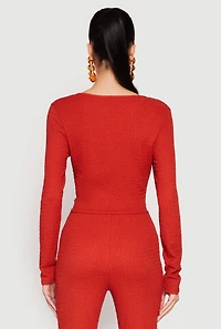 Womens Textured Knit O Ring Keyhole Crop Top, Red, Size M