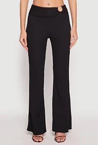 Womens Textured Knit O Ring Waist Flare Pants,