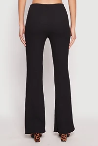 Womens Textured Knit O Ring Waist Flare Pants,