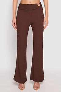 Womens Textured Knit O Ring Waist Flare Pants,