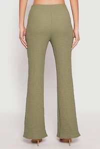 Womens Textured Knit O Ring Waist Flare Pants, Green, Size XL