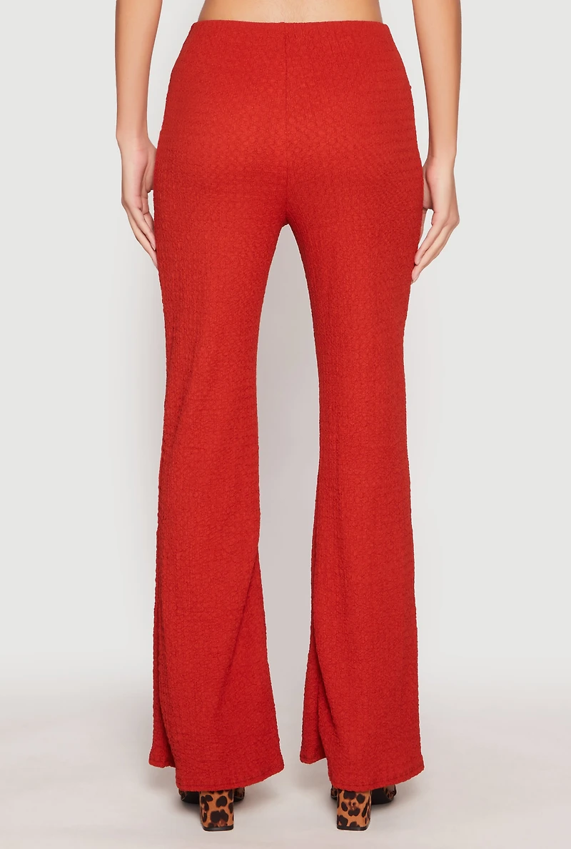 Womens Textured Knit O Ring Waist Flare Pants, Red, Size M