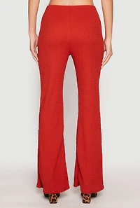 Womens Textured Knit O Ring Waist Flare Pants, Red, Size XL