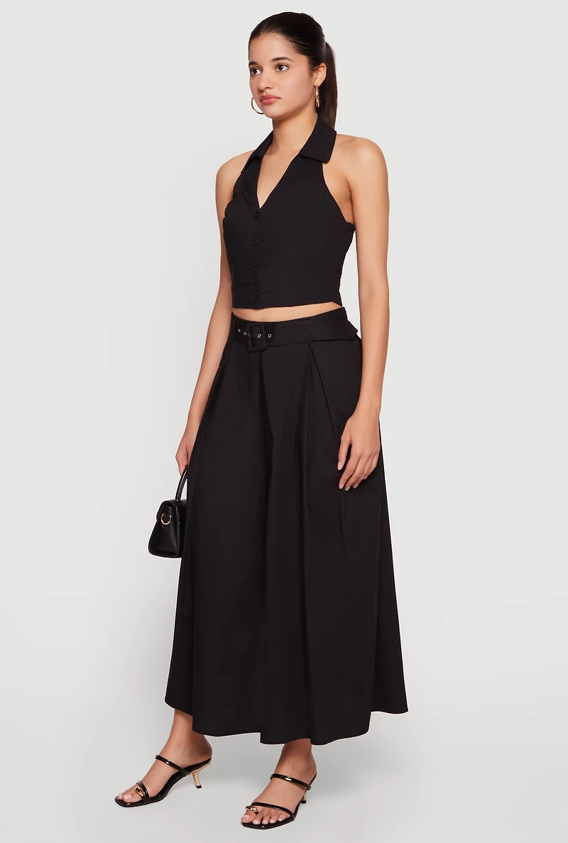 Button Front Cropped Halter Top