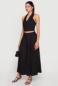 Button Front Cropped Halter Top