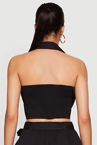 Button Front Cropped Halter Top