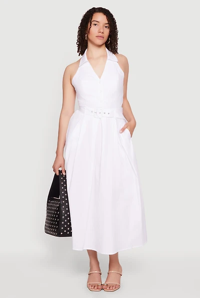 Pleated High Waisted Belted Maxi Skirt With Pockets