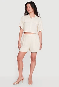 Linen Button Front Cropped Shirt