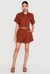 Linen High Waisted Shorts with Elastic Back