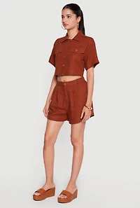 Linen High Waisted Shorts with Elastic Back