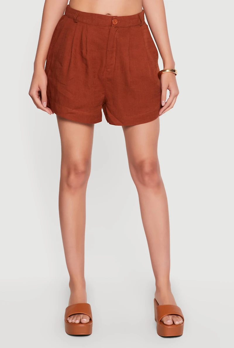 Linen High Waisted Shorts with Elastic Back