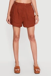 Linen High Waisted Shorts with Elastic Back