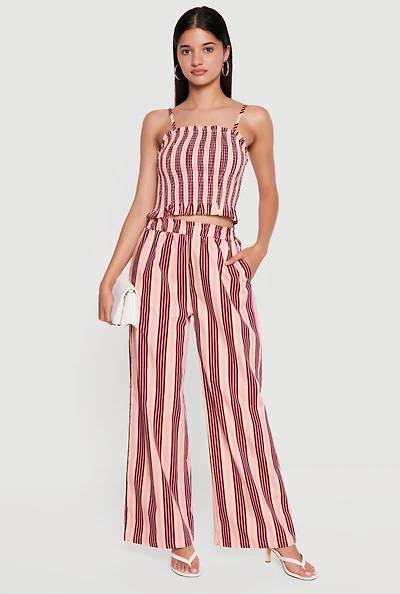High Waisted Wide Leg Striped Pants