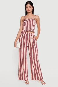 High Waisted Wide Leg Striped Pants