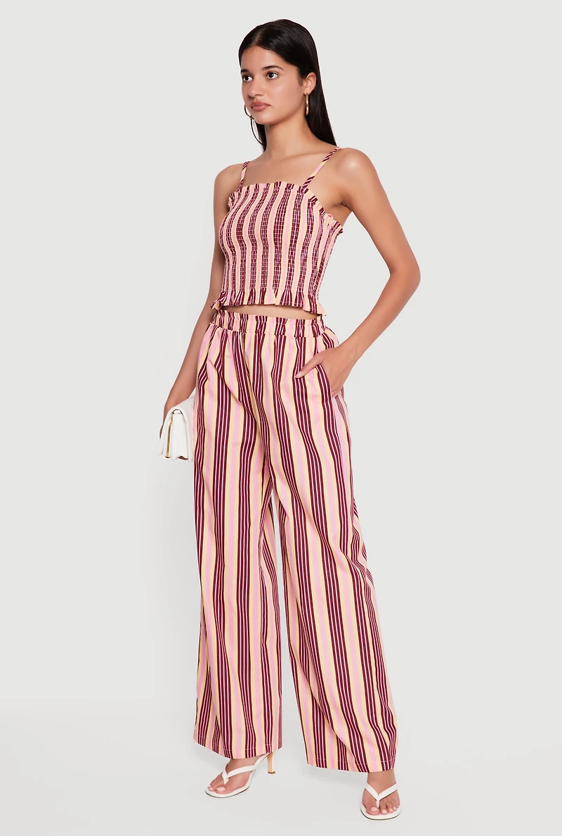 High Waisted Wide Leg Striped Pants