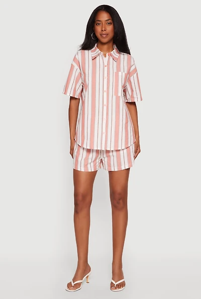 High Waisted Striped Casual Shorts