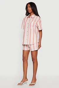 Striped Button Front Short Sleeve Shirt