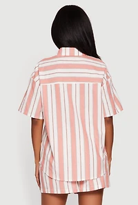 Striped Button Front Short Sleeve Shirt
