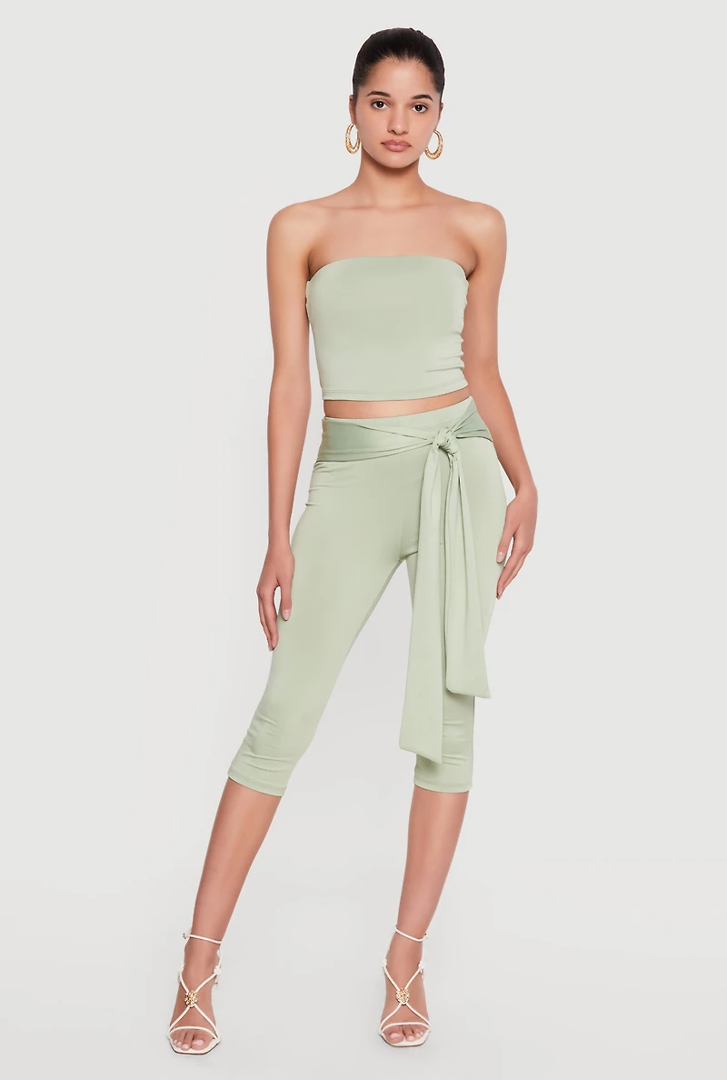 Tie Waist Capri Leggings