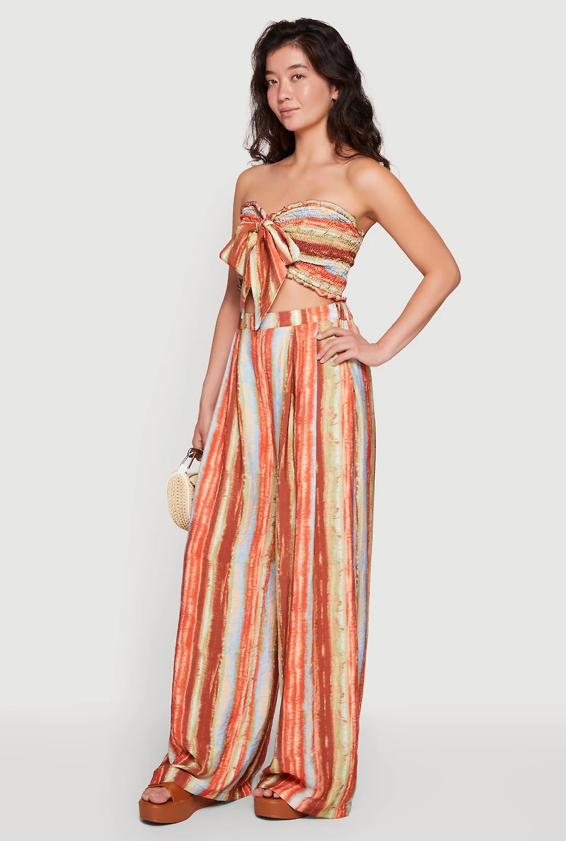 Patterned High Waisted Pleated Wide Leg Pants