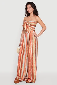 Patterned High Waisted Pleated Wide Leg Pants