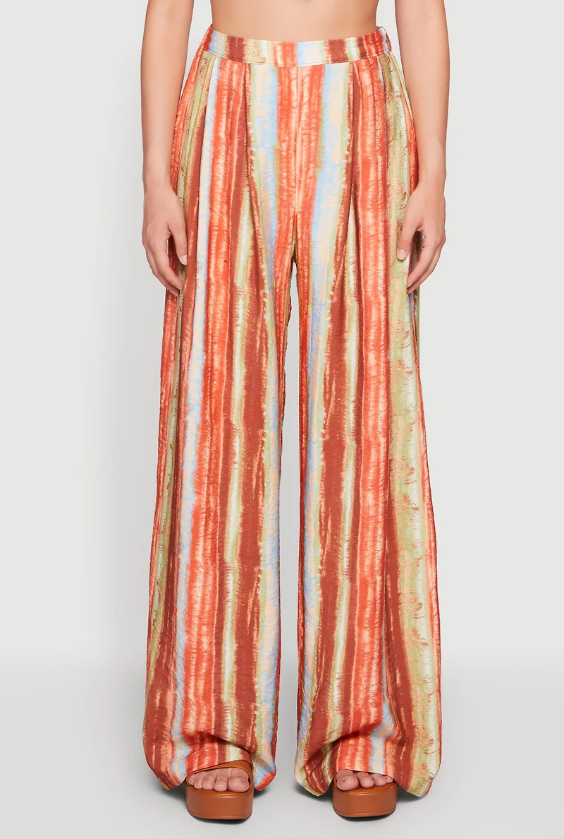 Patterned High Waisted Pleated Wide Leg Pants