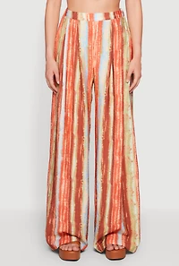 Patterned High Waisted Pleated Wide Leg Pants