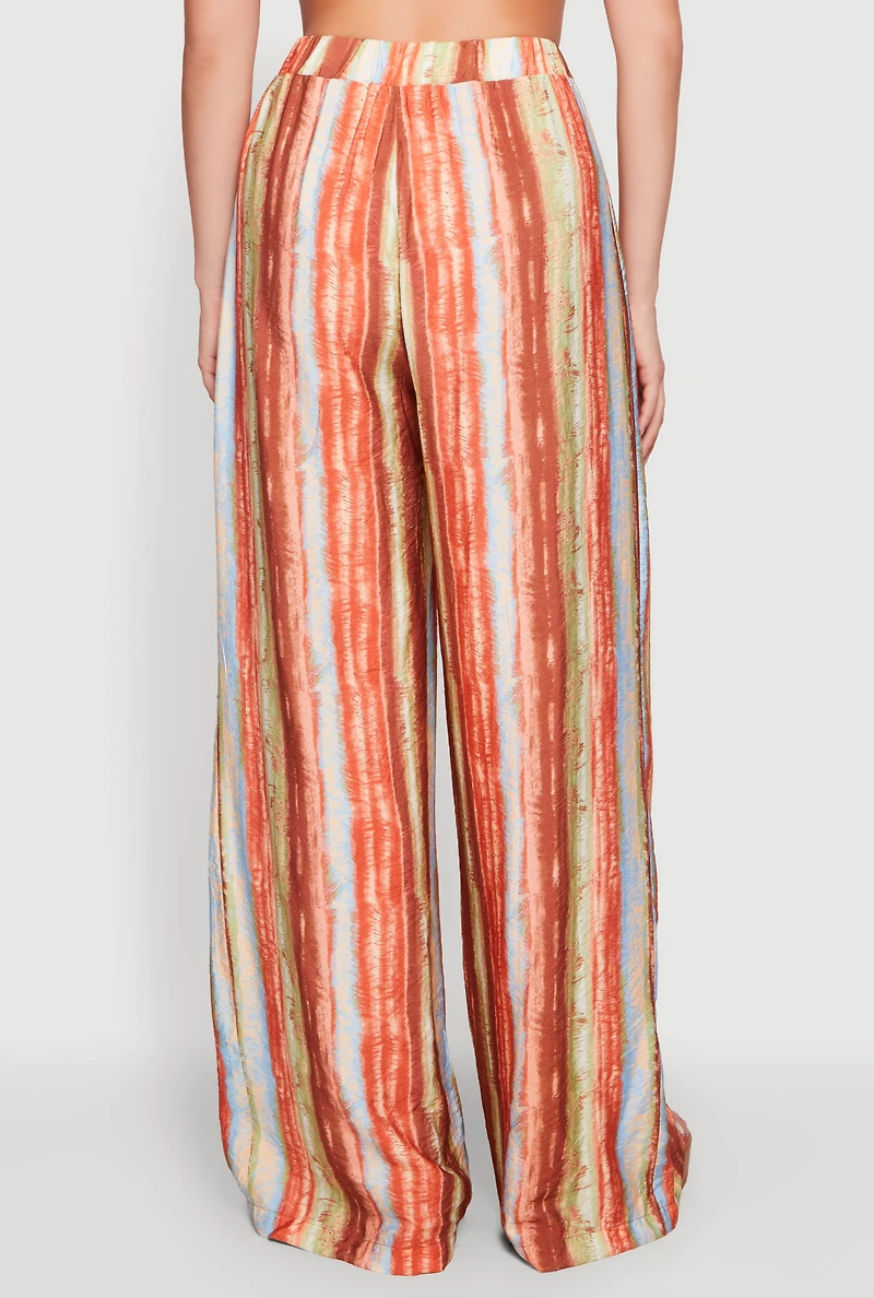 Patterned High Waisted Pleated Wide Leg Pants