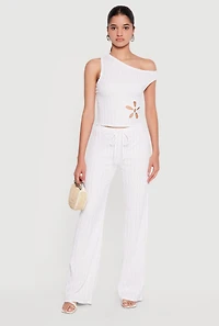 Flower Keyhole Textured Knit One Shoulder Blouse