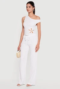 Flower Keyhole Textured Knit One Shoulder Blouse