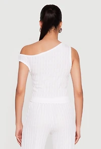 Flower Keyhole Textured Knit One Shoulder Blouse
