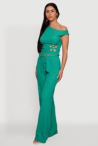 Flower Keyhole Textured Knit One Shoulder Blouse