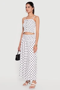 Smocked Drop Waist Polka Dot Side Slit Skirt