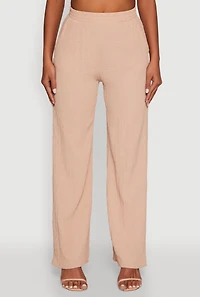 Womens Stylish High Waisted Textured Knit Casual Pants, L