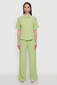 Womens Stylish High Waisted Textured Knit Casual Pants, Green, Size XL
