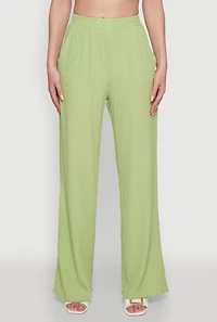 Womens Stylish High Waisted Textured Knit Casual Pants, Green, Size XL