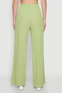 Womens Stylish High Waisted Textured Knit Casual Pants, Green, Size XL