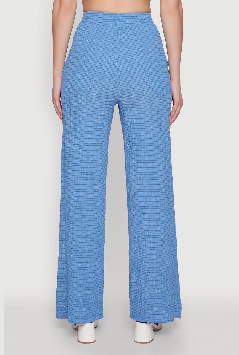 Womens Stylish High Waisted Textured Knit Casual Pants, Blue, Size M