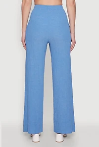 Womens Stylish High Waisted Textured Knit Casual Pants, Blue, Size M