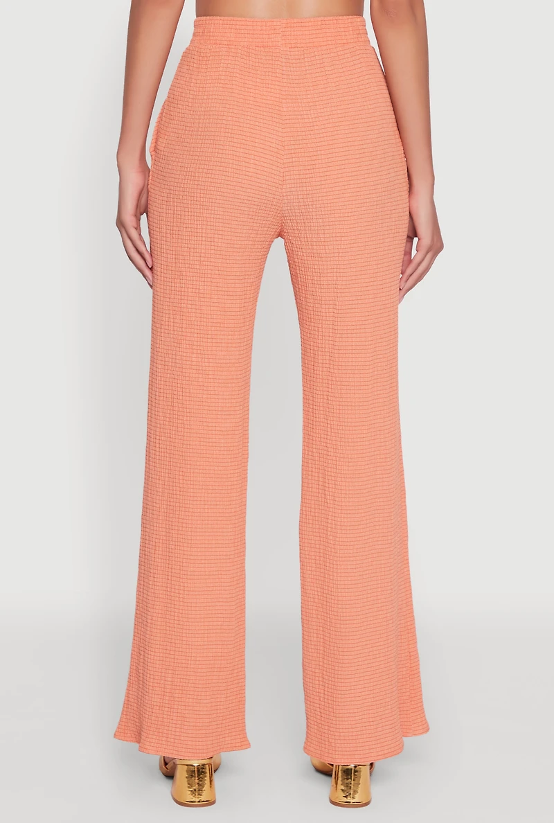 Womens Stylish High Waisted Textured Knit Casual Pants, Orange, Size L