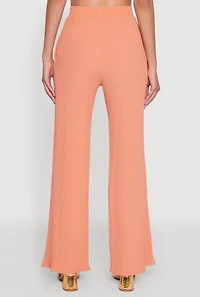 Womens Stylish High Waisted Textured Knit Casual Pants, Orange, Size L