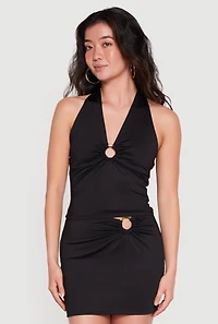 Metallic O Ring Detail Tie Back Halter Top