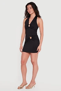 Metallic O Ring Detail Mini Pencil Skirt