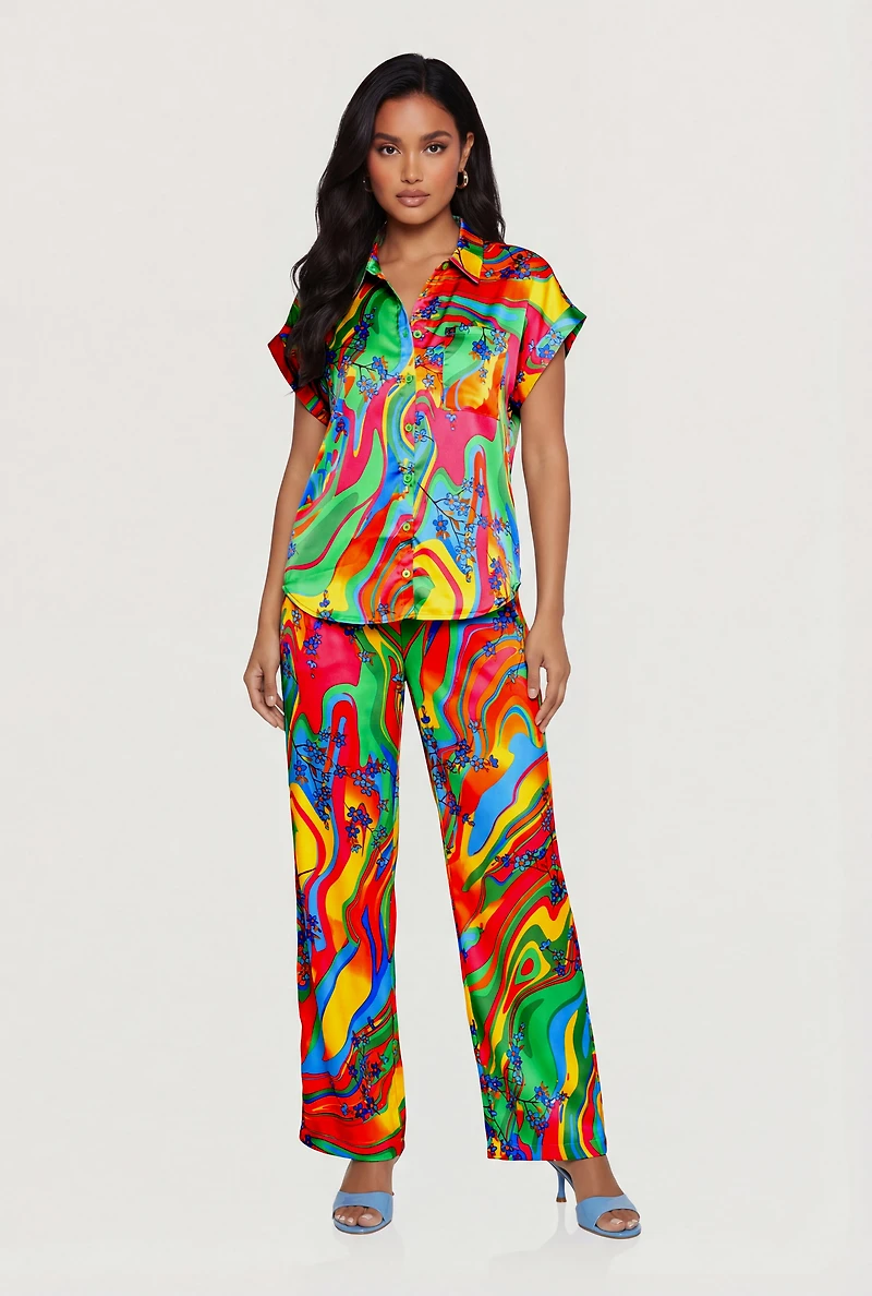 Floral Psychedelic Swirl Satin Shirt