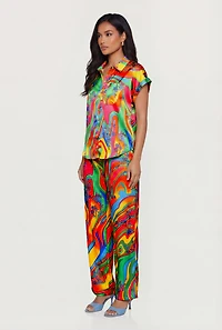 Floral Psychedelic Swirl Satin Shirt