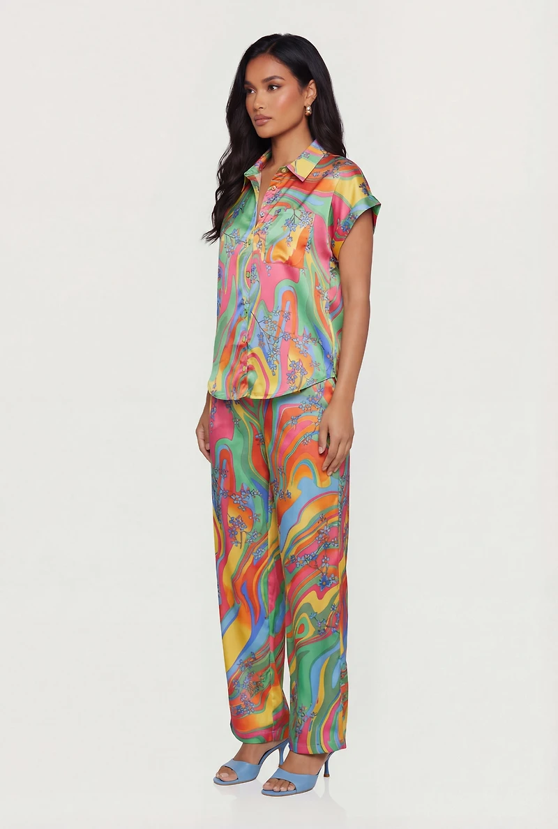 Floral Psychedelic Swirl Satin Pants