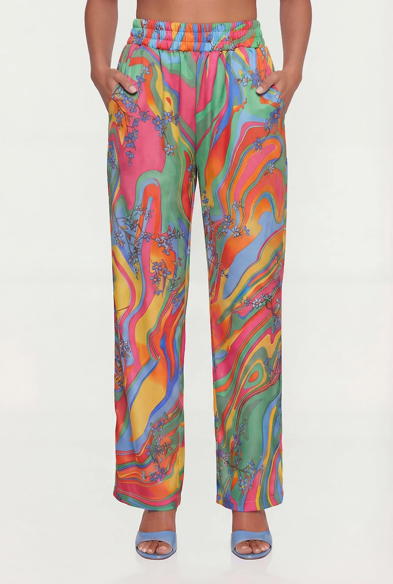 Floral Psychedelic Swirl Satin Pants