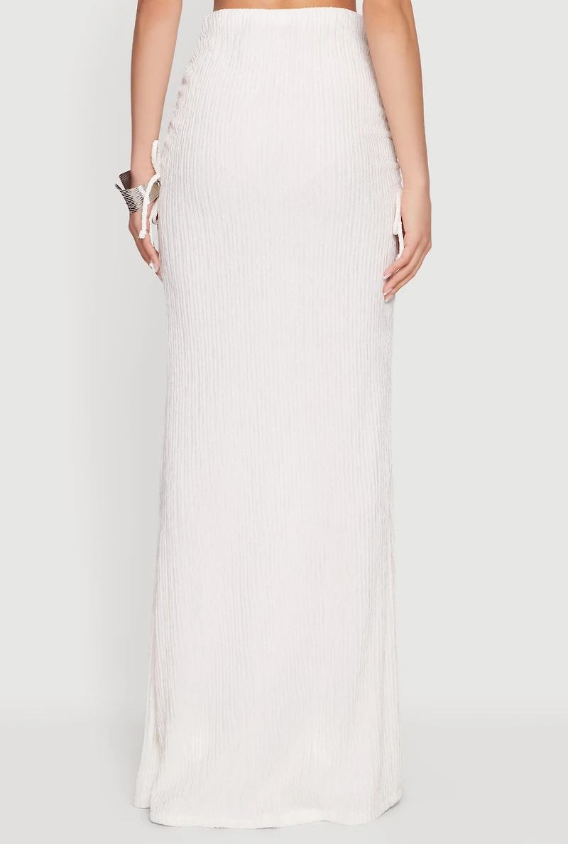 High Waisted Side Ruched Mermaid Maxi Skirt