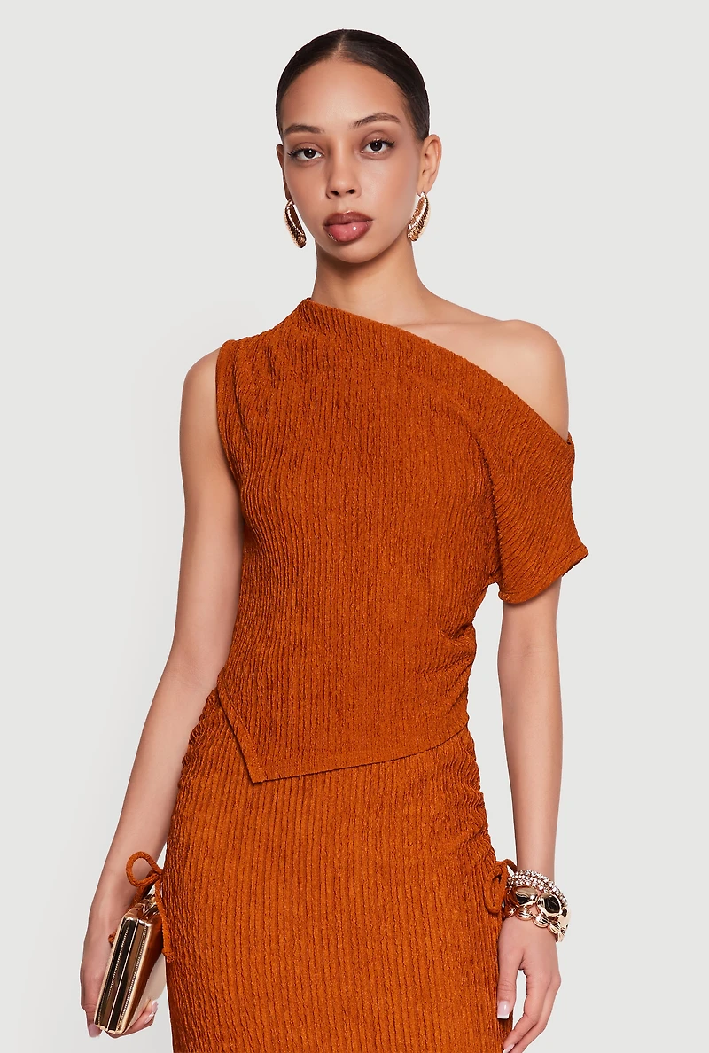 One Shoulder Side Ruched Asymmetrical Top