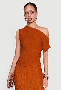 One Shoulder Side Ruched Asymmetrical Top